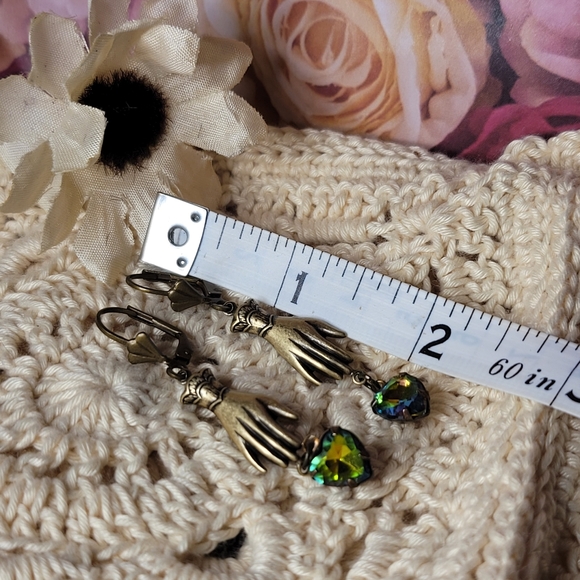 Victorian Vitrail Heart in Hand Earrings - Picture 3 of 8